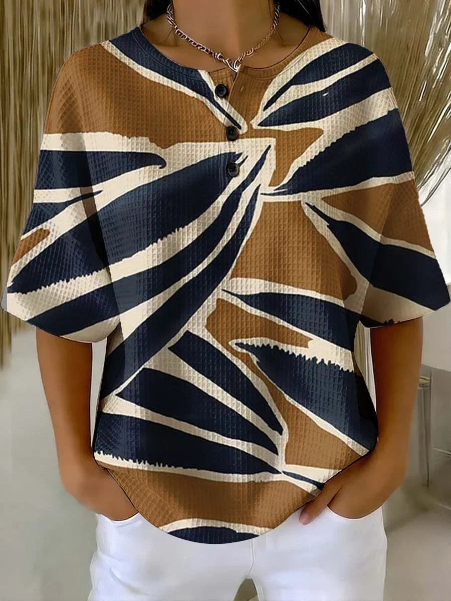 Women's Geometry Art Print Casual Waffle Shirt