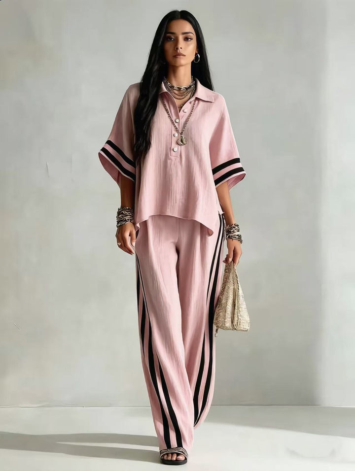 Luvaine — Relaxed Short-Sleeve Blouse & Wide-Leg Pants Set