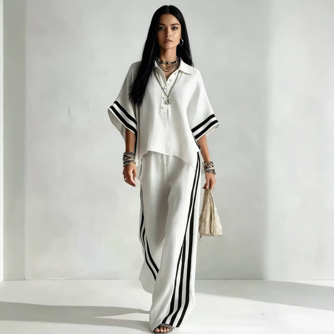 Luvaine — Relaxed Short-Sleeve Blouse & Wide-Leg Pants Set