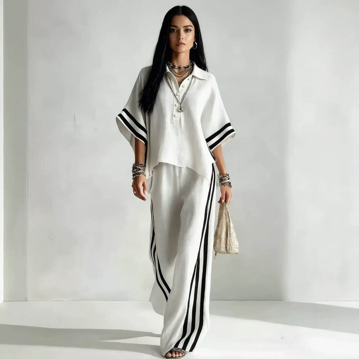 Luvaine — Relaxed Short-Sleeve Blouse & Wide-Leg Pants Set
