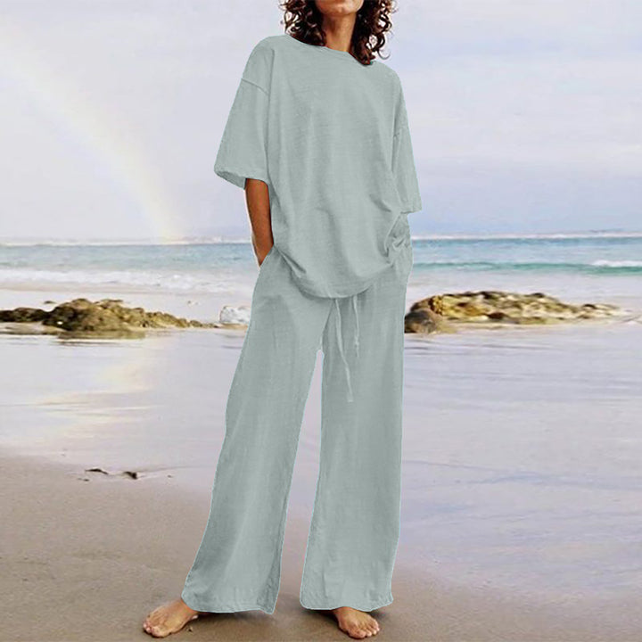 Breezy Days — Relaxed Short-Sleeve Top & Wide-Leg Pants Set