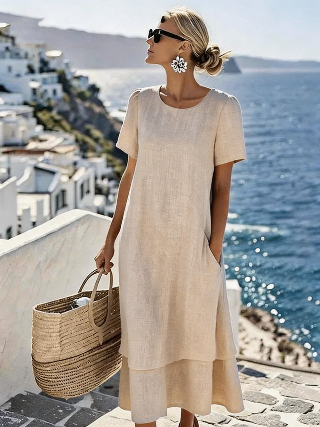 Solaine — Effortless Double-Layer Midi Dress