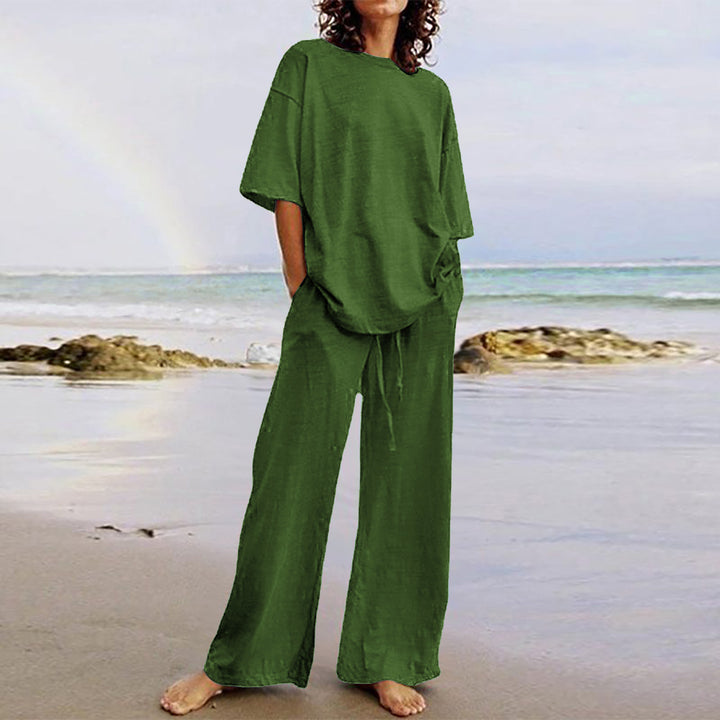 Breezy Days — Relaxed Short-Sleeve Top & Wide-Leg Pants Set