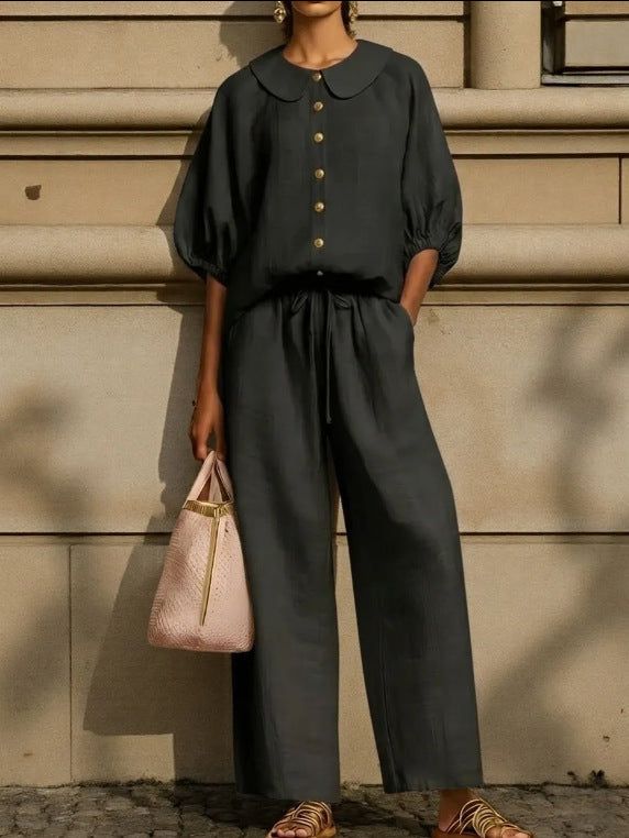 Tavielle | Breezy Cotton-Linen Blouse & Pants Set