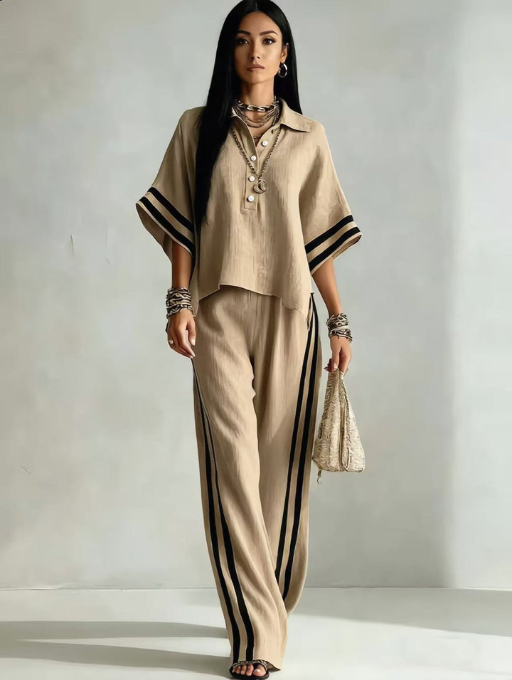 Luvaine — Relaxed Short-Sleeve Blouse & Wide-Leg Pants Set