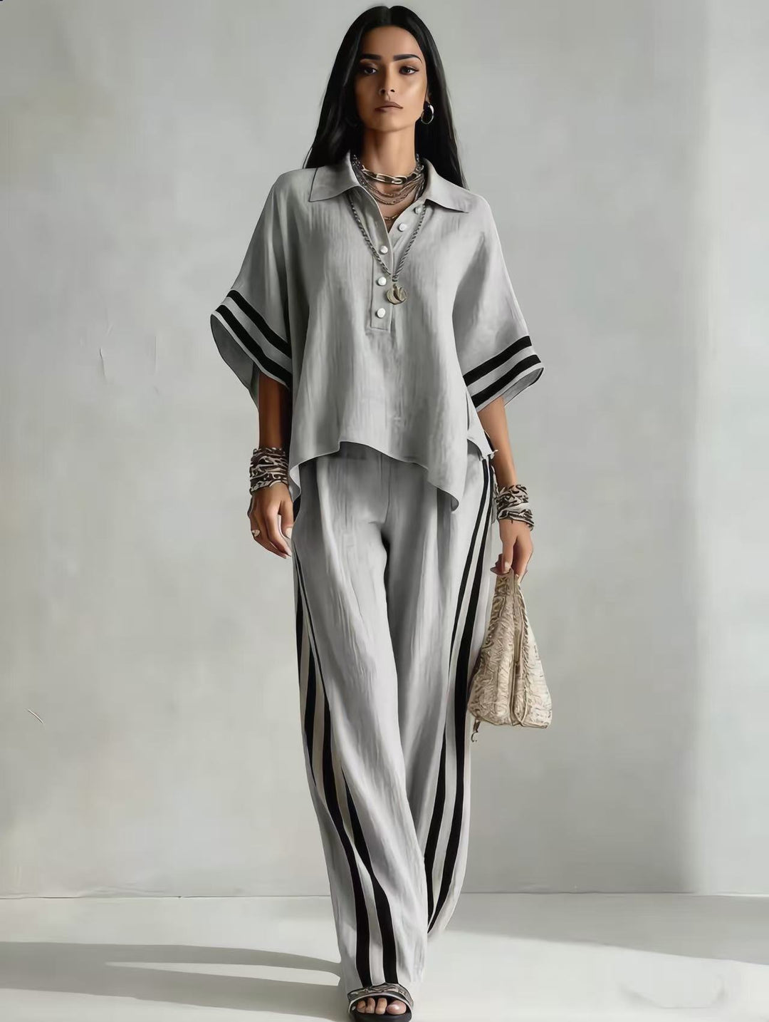 Luvaine — Relaxed Short-Sleeve Blouse & Wide-Leg Pants Set