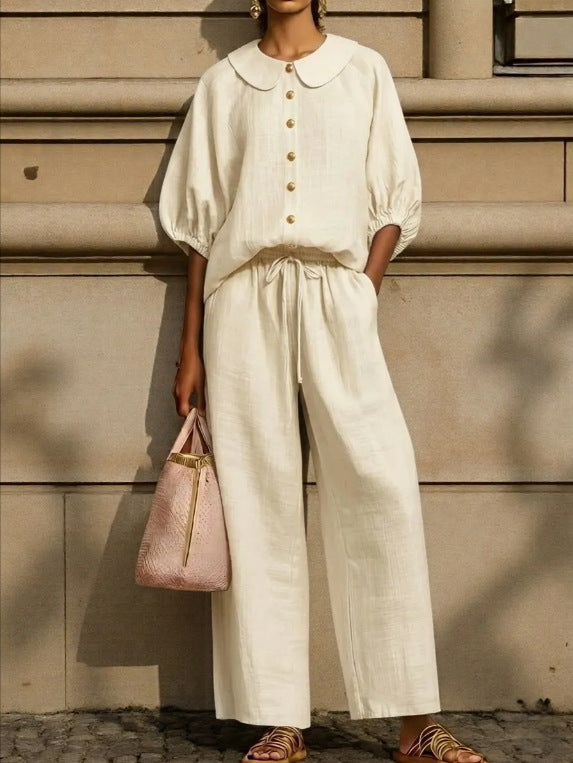 Tavielle | Breezy Cotton-Linen Blouse & Pants Set