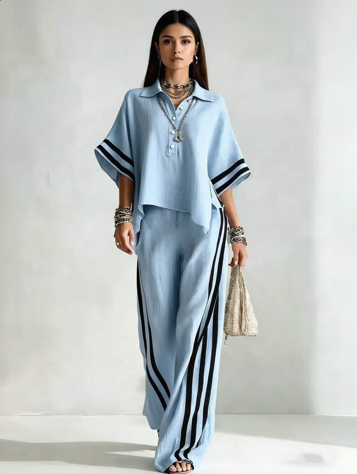Luvaine — Relaxed Short-Sleeve Blouse & Wide-Leg Pants Set