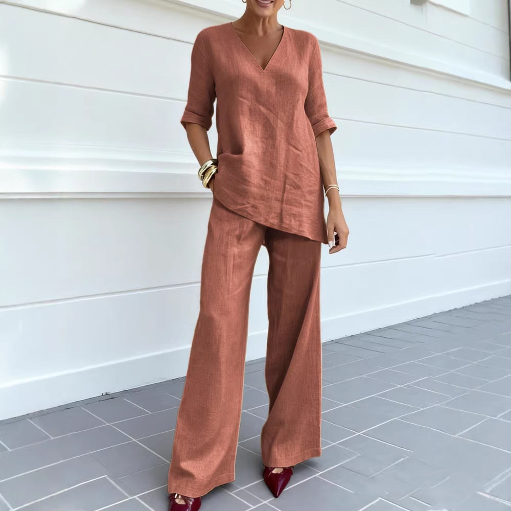 Tyvaine — Easy Flow V-Neck Blouse & Pants Set