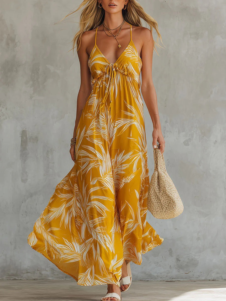 Talvine | Effortless Retro-Print Sleeveless V-Neck Maxi Dress