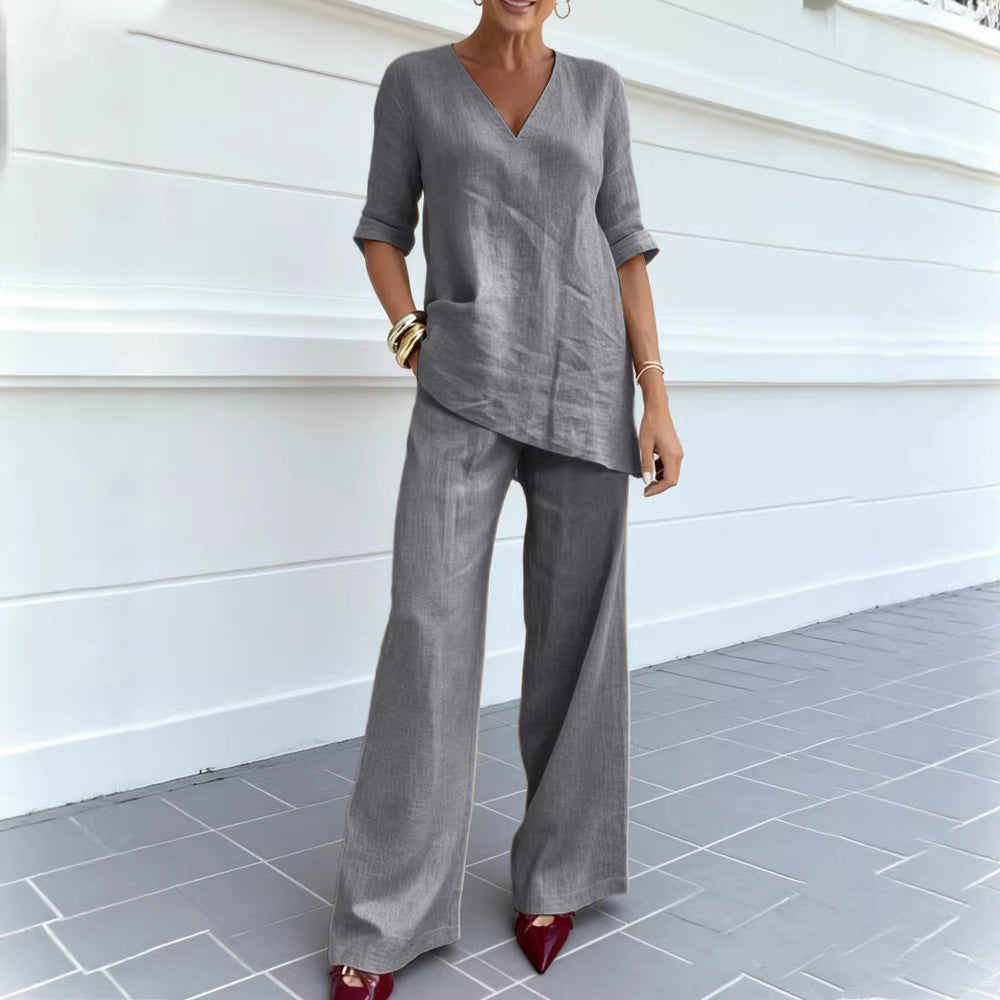 Tyvaine — Easy Flow V-Neck Blouse & Pants Set