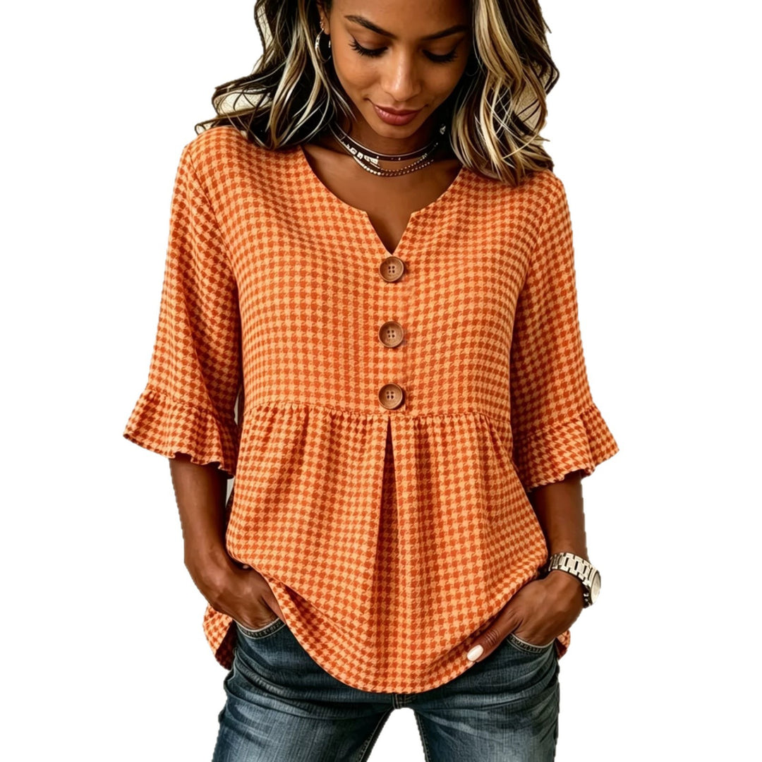 Ryvelle | Easy Plaid V-Neck Blouse