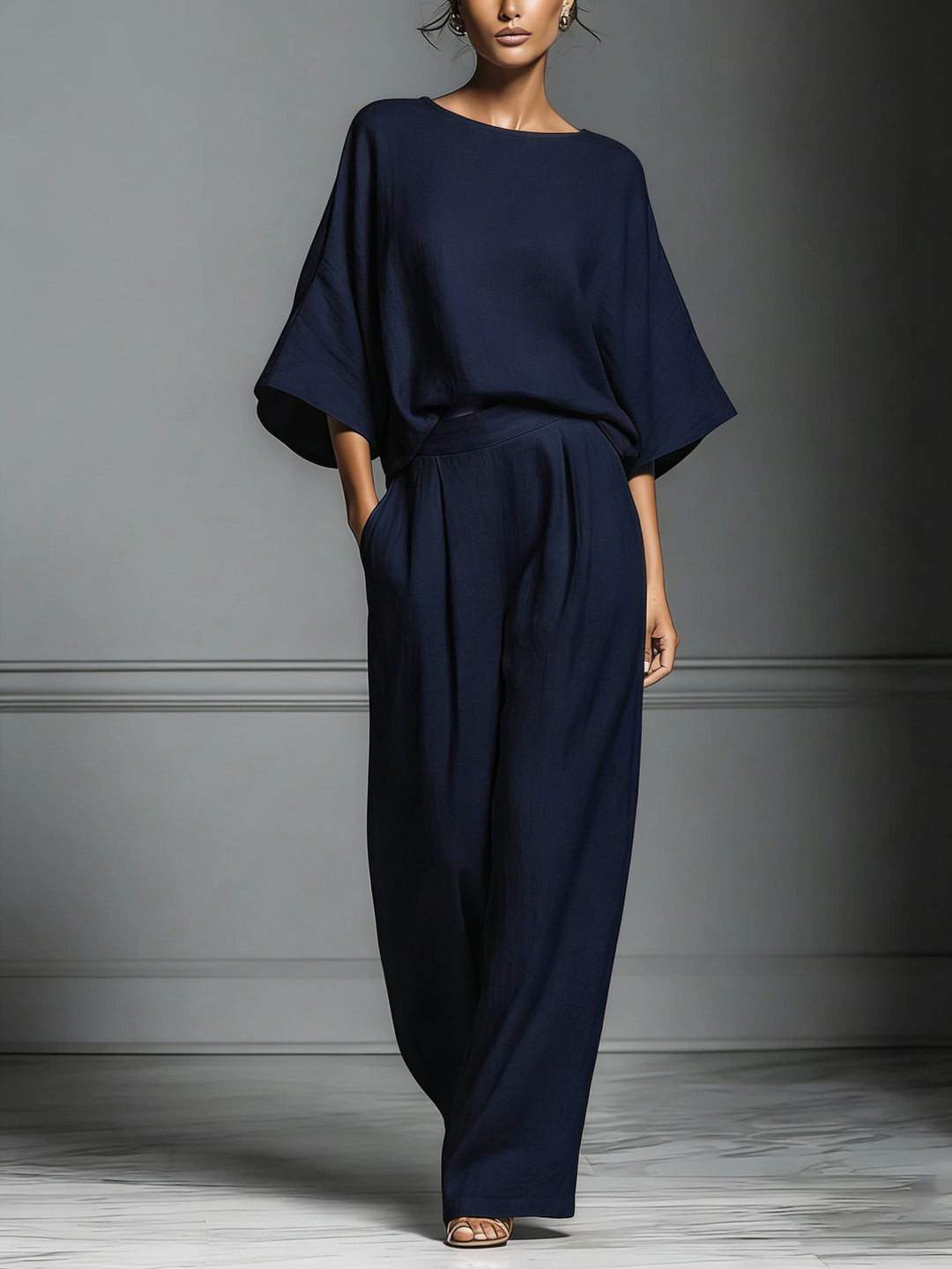 Selvara | Elegant Linen Flare-Sleeve Set