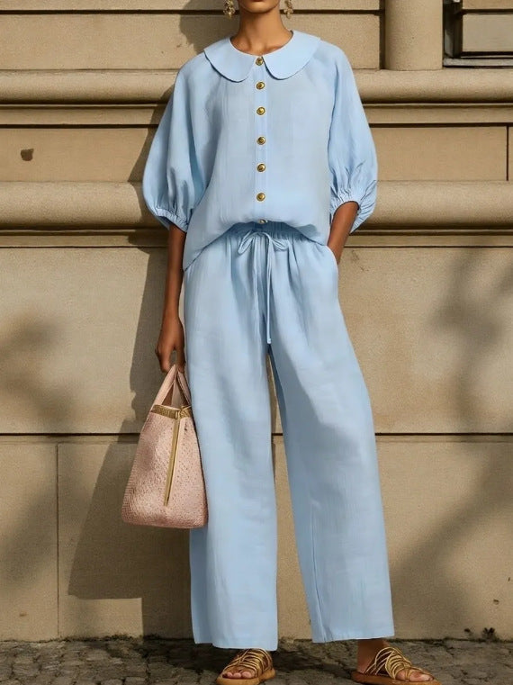 Tavielle | Breezy Cotton-Linen Blouse & Pants Set