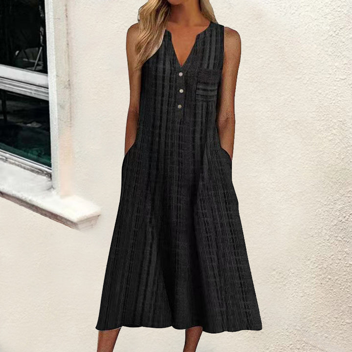 Noelle | Textured Casual Dress – Relaxed Button Fit