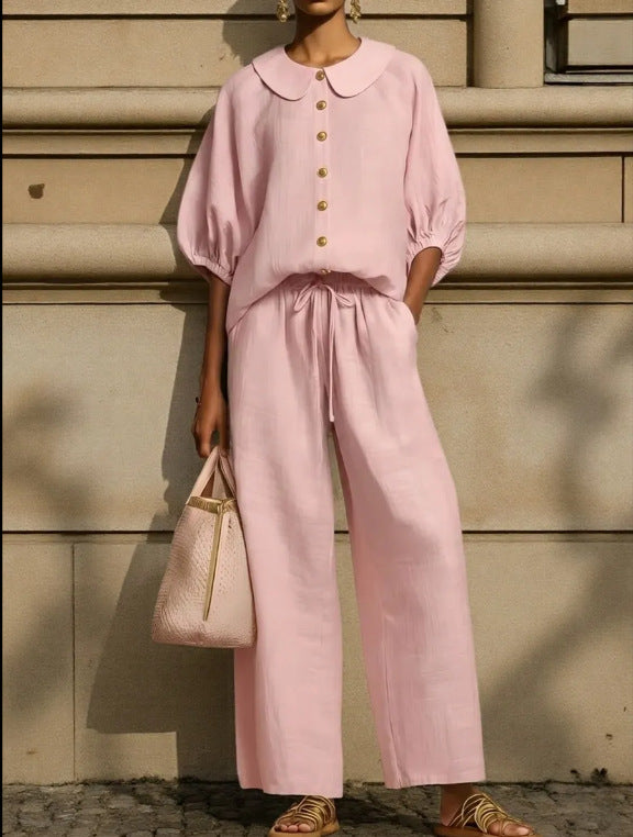 Tavielle | Breezy Cotton-Linen Blouse & Pants Set