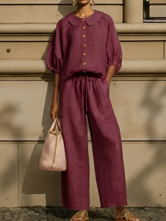 Tavielle | Breezy Cotton-Linen Blouse & Pants Set