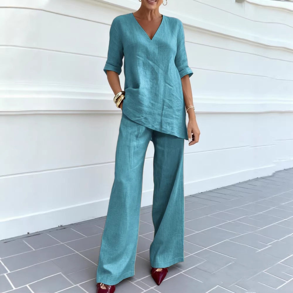 Tyvaine — Easy Flow V-Neck Blouse & Pants Set