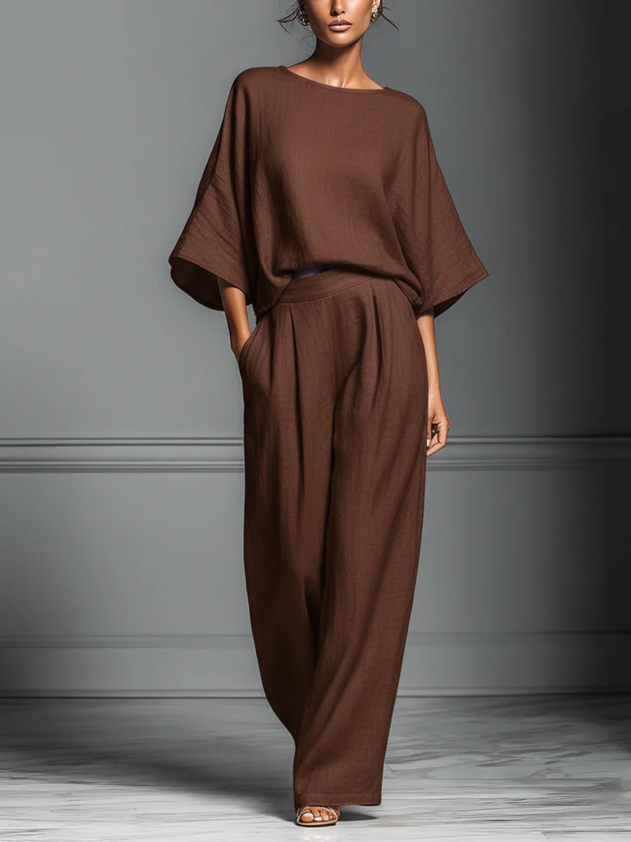 Selvara | Elegant Linen Flare-Sleeve Set
