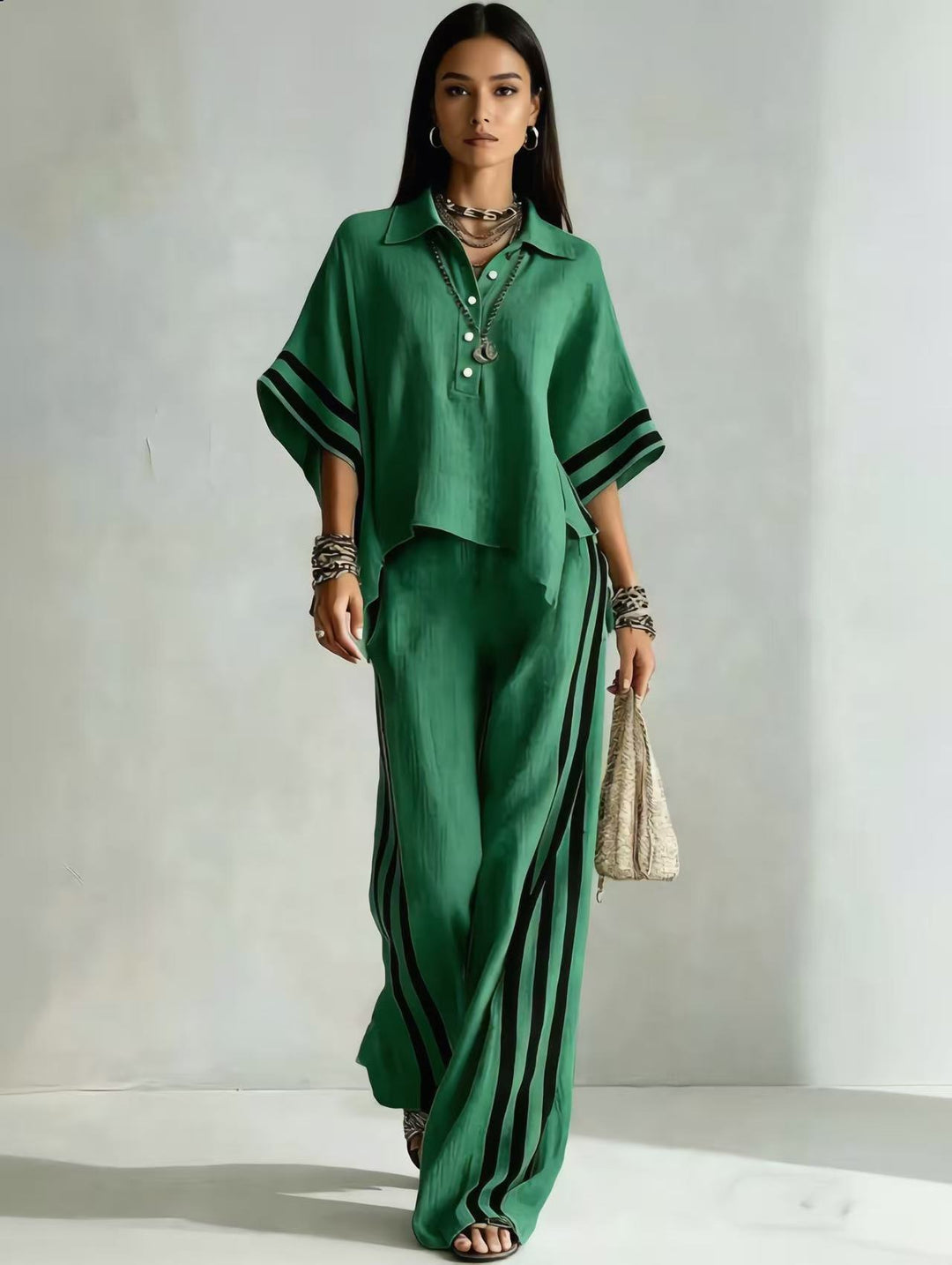 Luvaine — Relaxed Short-Sleeve Blouse & Wide-Leg Pants Set