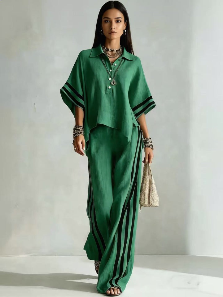 Luvaine — Relaxed Short-Sleeve Blouse & Wide-Leg Pants Set