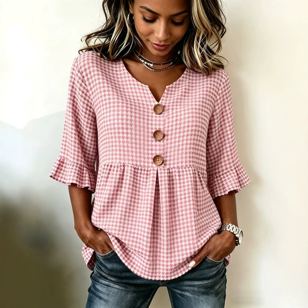 Ryvelle | Easy Plaid V-Neck Blouse