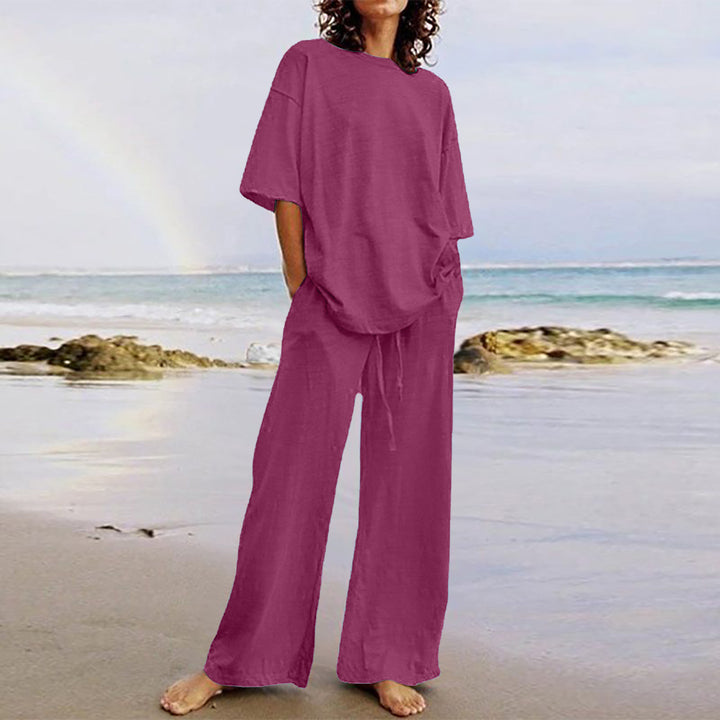 Breezy Days — Relaxed Short-Sleeve Top & Wide-Leg Pants Set