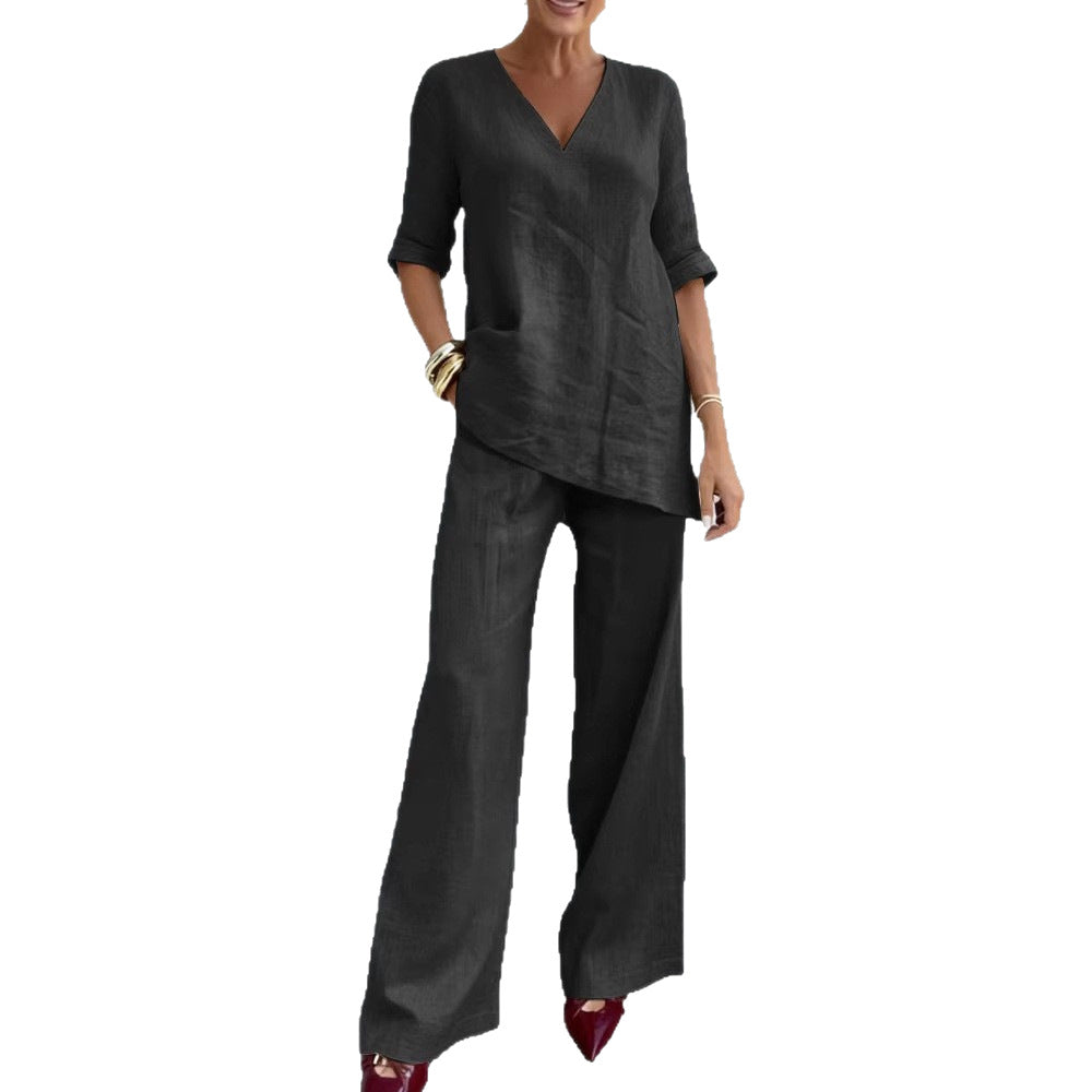 Tyvaine — Easy Flow V-Neck Blouse & Pants Set