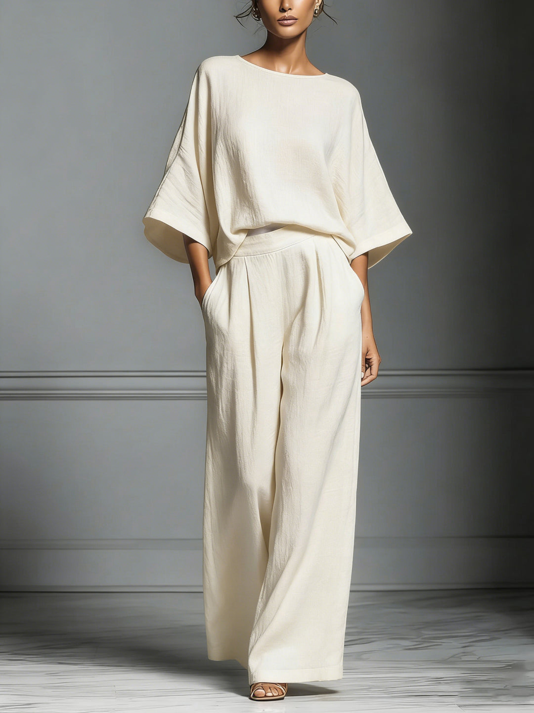 Selvara | Elegant Linen Flare-Sleeve Set