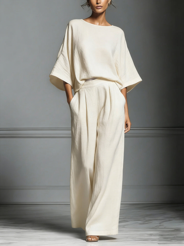 Selvara | Elegant Linen Flare-Sleeve Set