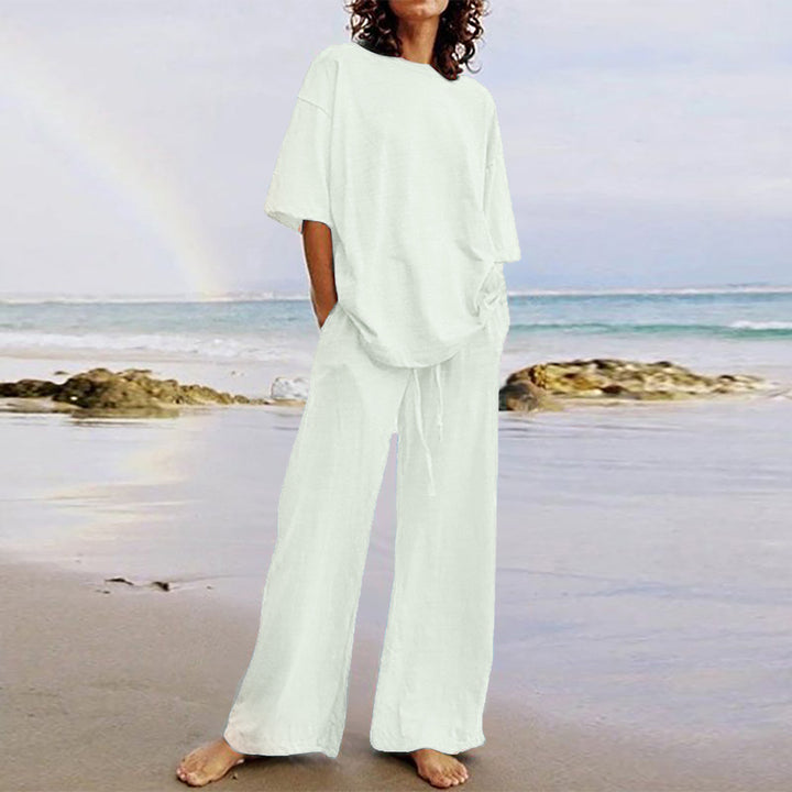 Breezy Days — Relaxed Short-Sleeve Top & Wide-Leg Pants Set
