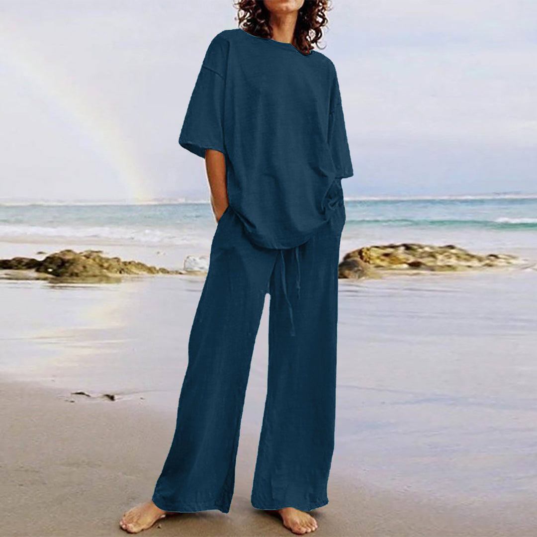 Breezy Days — Relaxed Short-Sleeve Top & Wide-Leg Pants Set