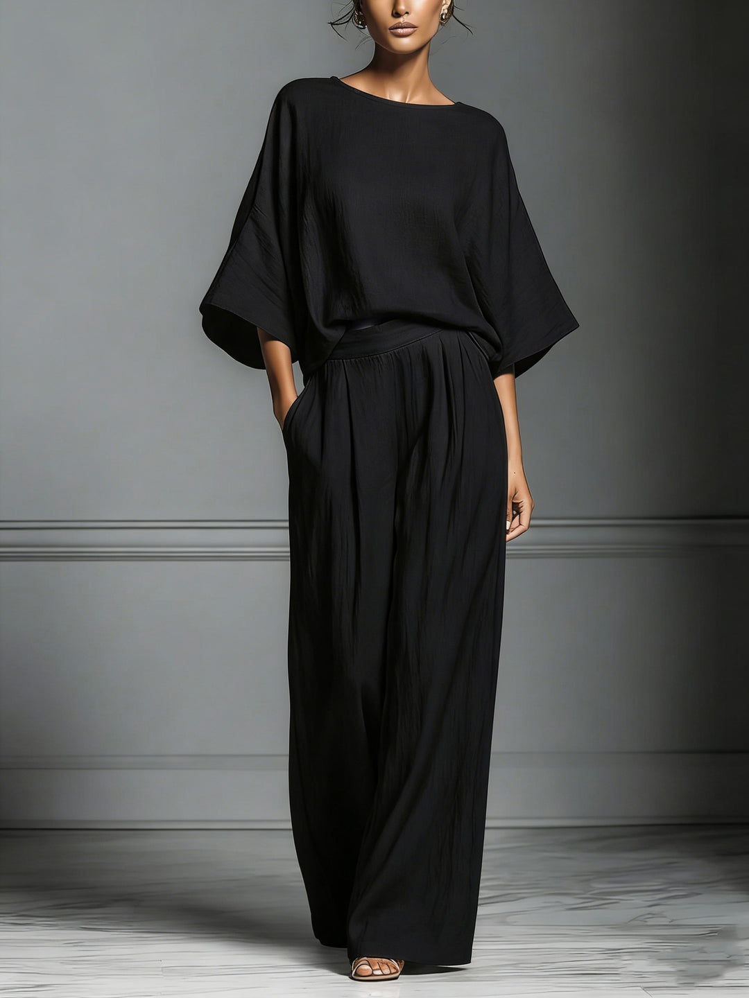 Selvara | Elegant Linen Flare-Sleeve Set