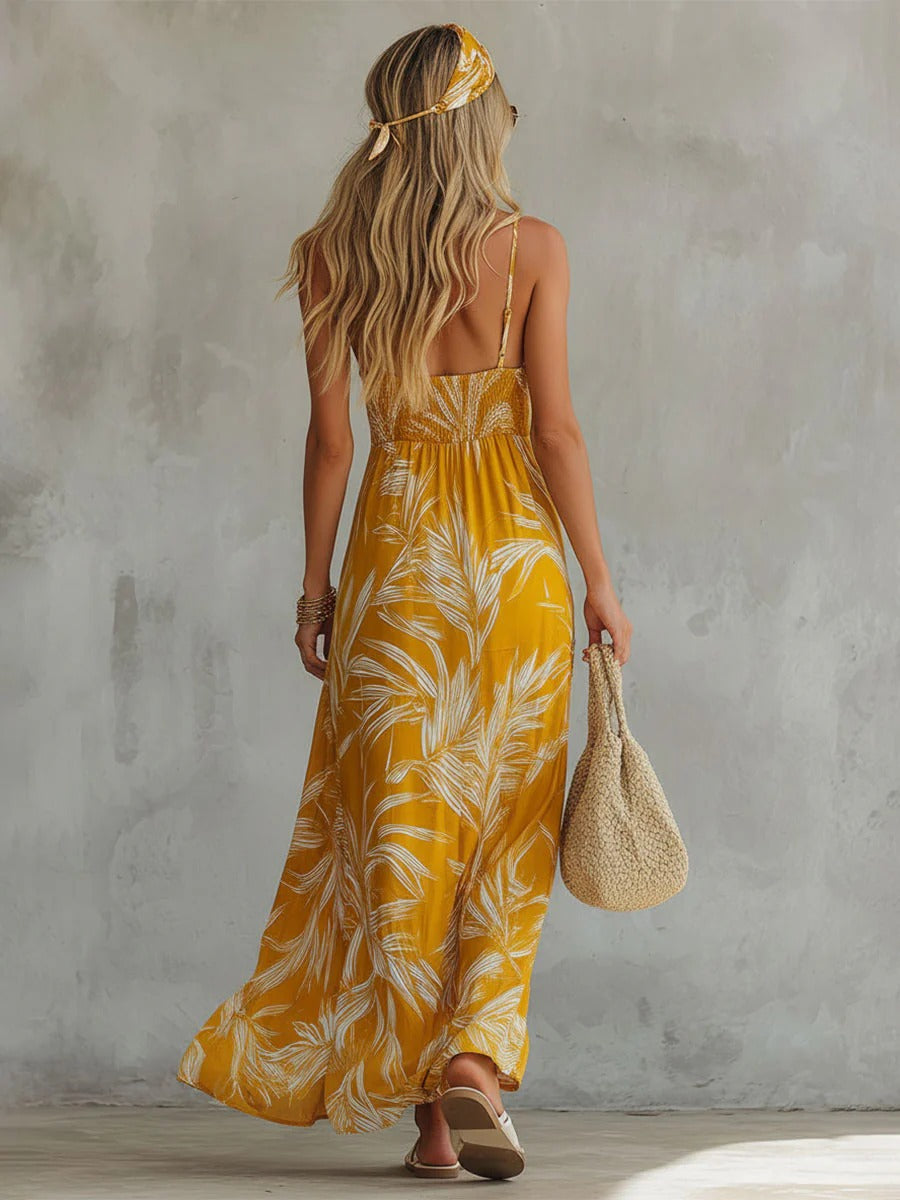 Talvine | Effortless Retro-Print Sleeveless V-Neck Maxi Dress