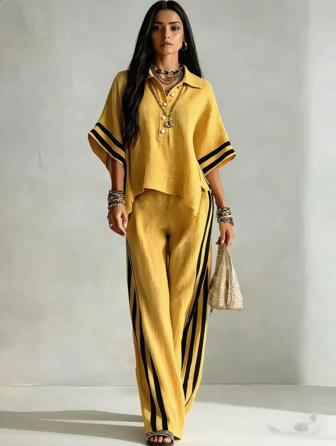 Luvaine — Relaxed Short-Sleeve Blouse & Wide-Leg Pants Set