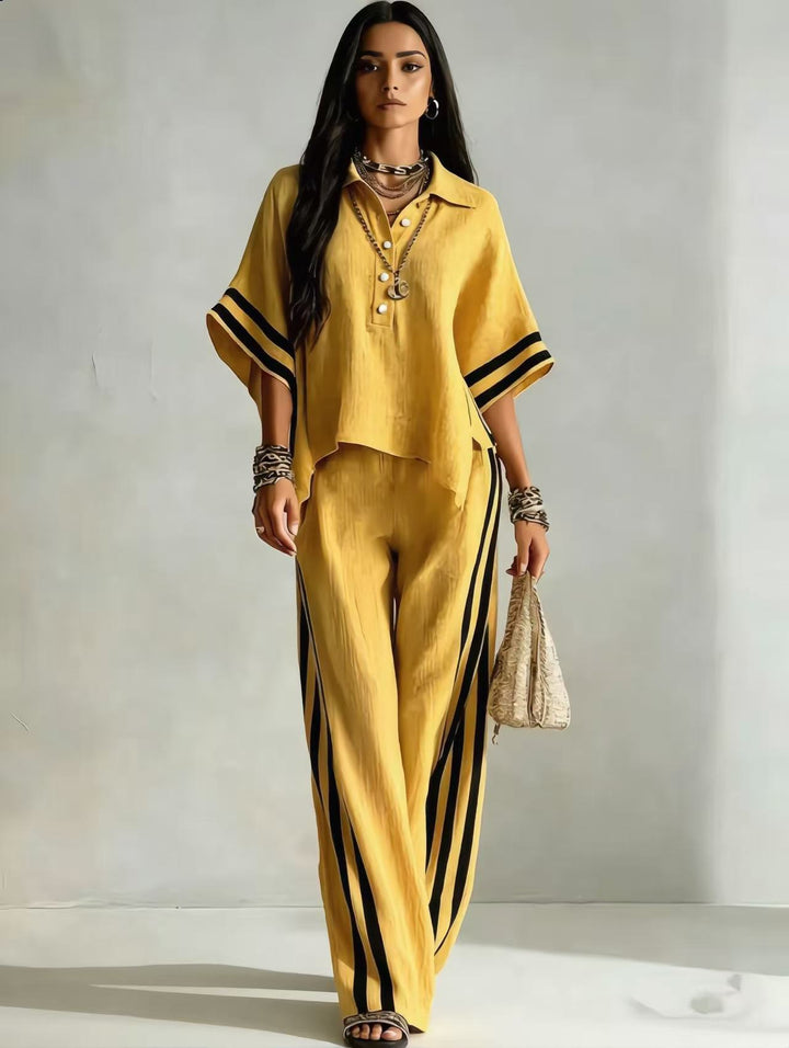 Luvaine — Relaxed Short-Sleeve Blouse & Wide-Leg Pants Set