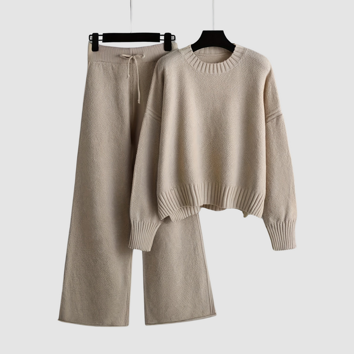 Emily Cozy Knit Loungewear Set | Relaxed Sweater and Wide-Leg Trousers