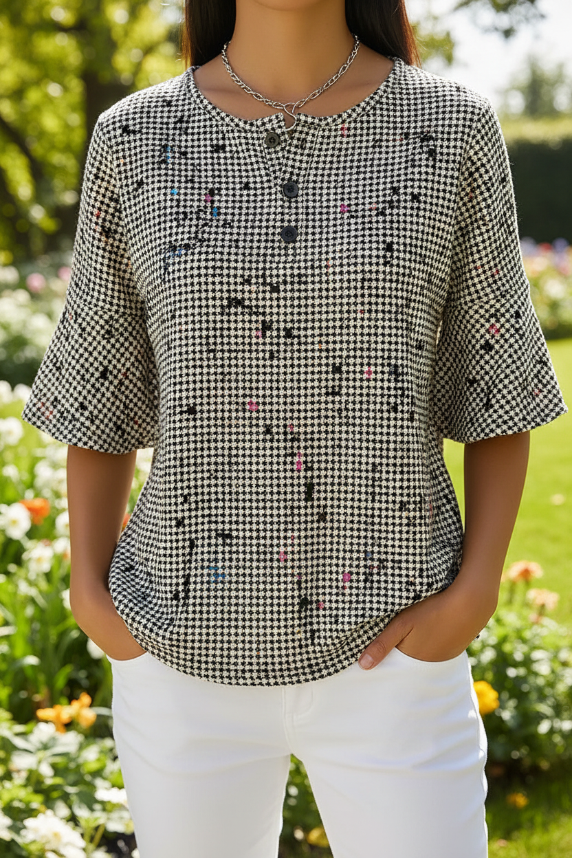 Women's Classic Houndstooth Art Pattern Print Casual Waffle Shirt RSHW3310