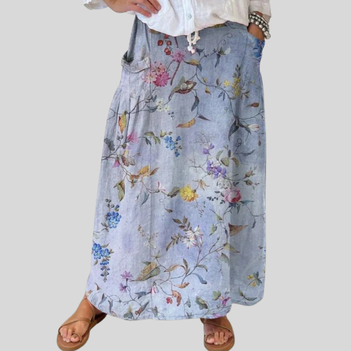 Elegant Vintage Blue Print Women's Flow Pocket Skirt