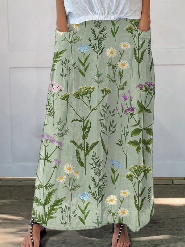 Enriched Spring Field Repeat Pattern Printed Women's Breeze Pocket Skirt