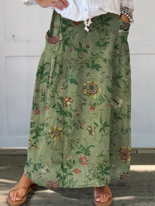 Women's Retro Art Print  Drift Pocket Skirt