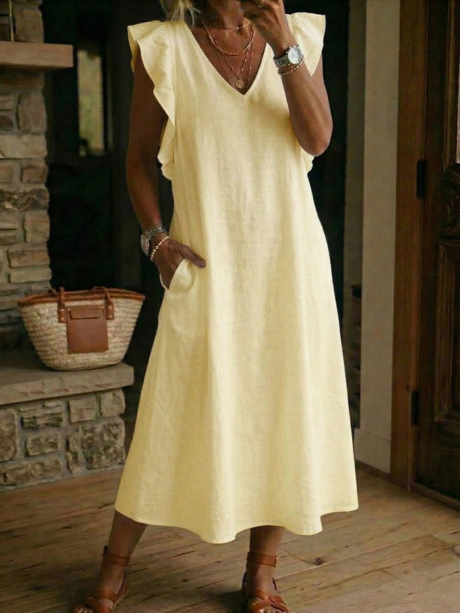 Women's Ease Back Straps And Flutter Sleeves Dress