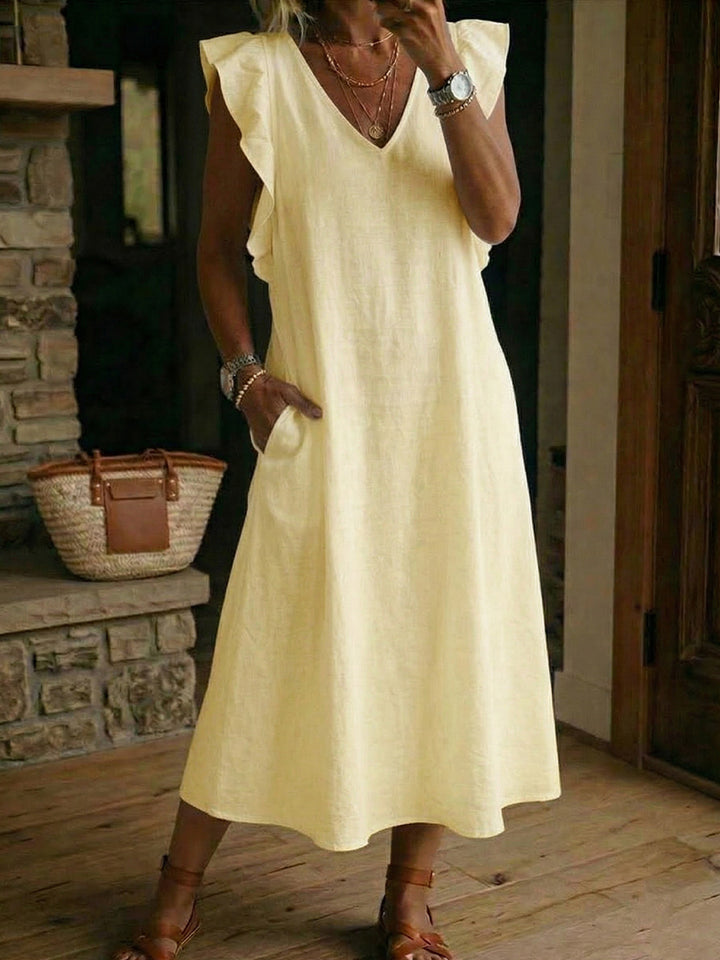 Women's Ease Back Straps And Flutter Sleeves Dress