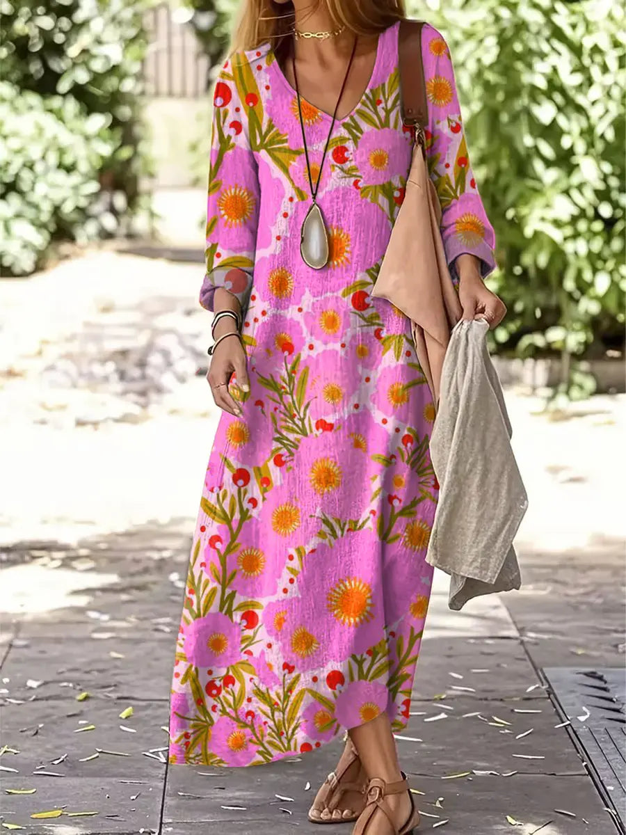 Women's Vintage Floral Pattern Art Print Casual Dress