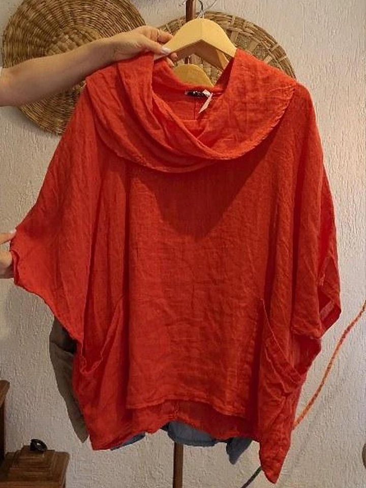 Women's Solid Color Draped Neck 3/4 Sleeve Comfortable Casual Breeze Pocket Top