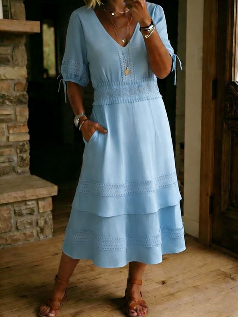 Casual Loose-fitting Trim Flow Short-sleeved Dress