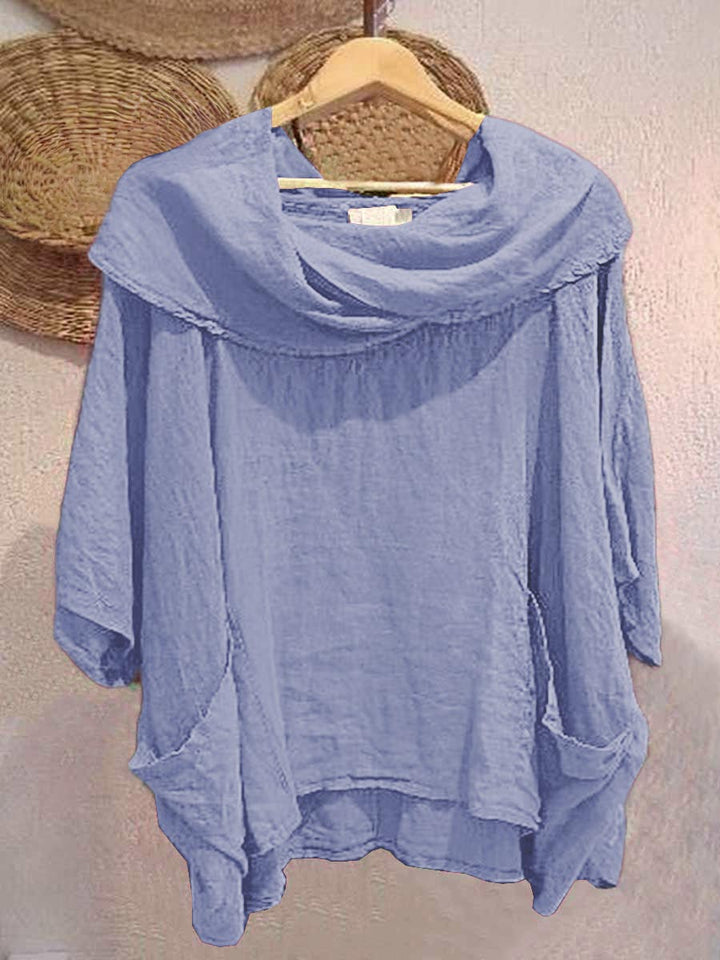Women's Solid Color Draped Neck 3/4 Sleeve Comfortable Casual Breeze Pocket Top