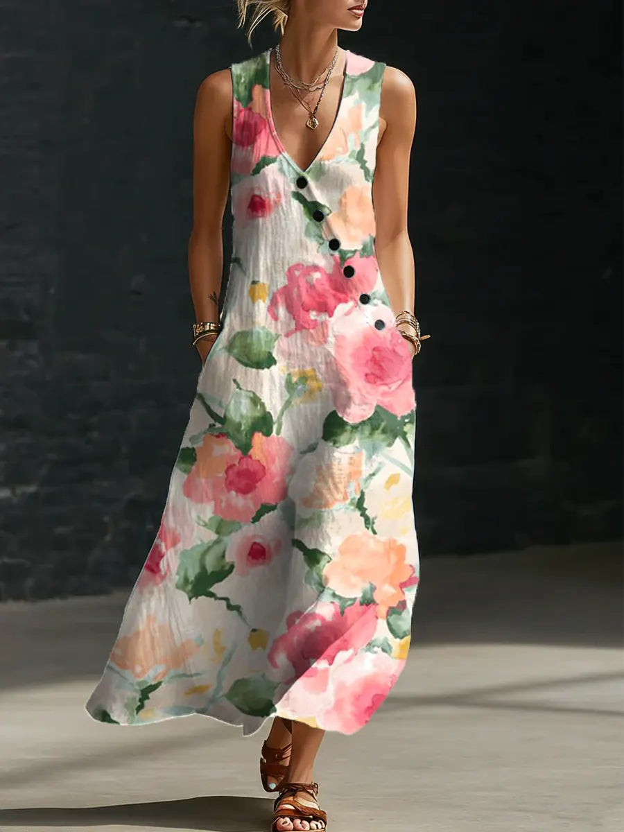 Women's Floral Pattern Art Print Casual Flow Dress