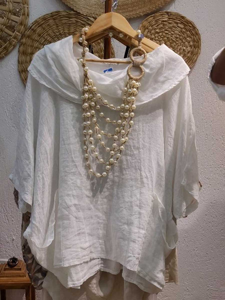 Women's Solid Color Draped Neck 3/4 Sleeve Comfortable Casual Breeze Pocket Top