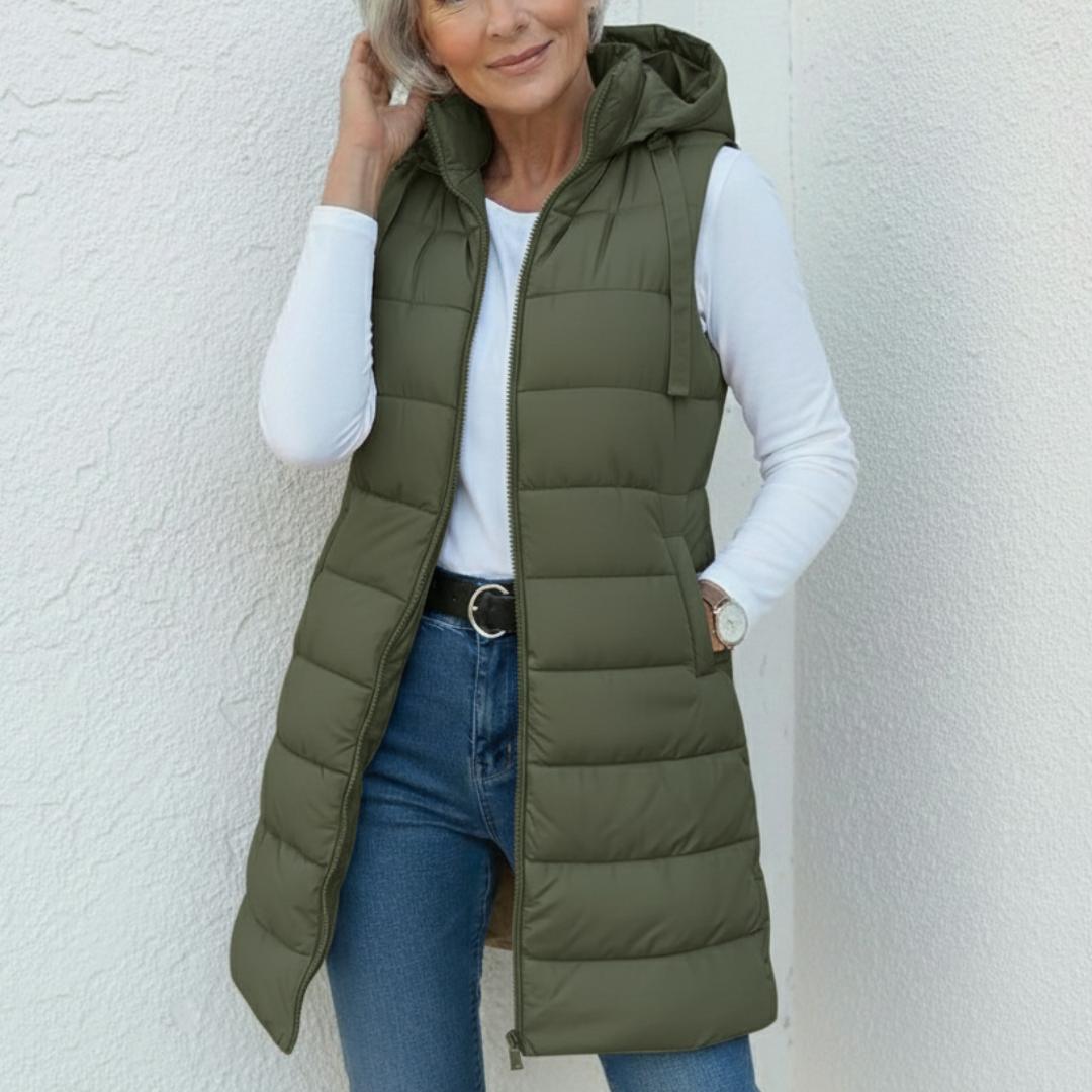 RAIN | Casual Sleeveless Hood Long Puffer Vest